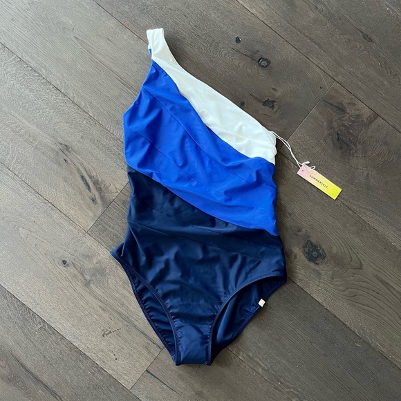 summersalt Other - Summersalt NWT The Sidestroke One-Piece Swimsuit Deep Sea Hydrangea White Sand 8